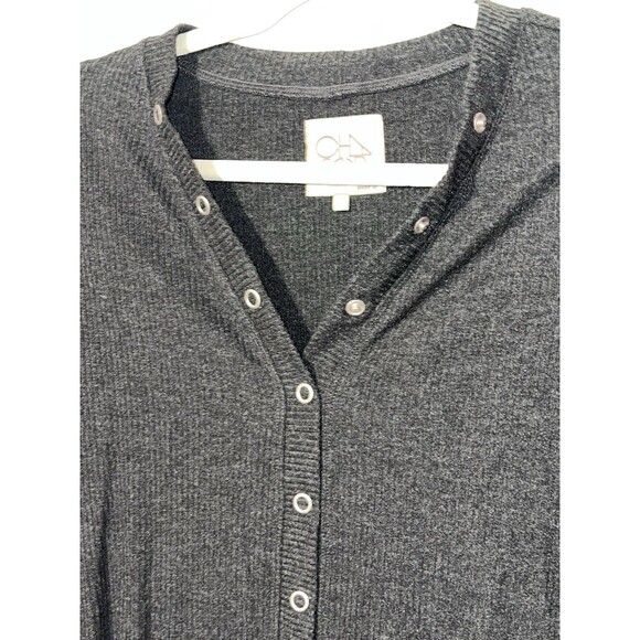 Chaser Snap Button Shirt Size Small Charcoal Gray Puff Sleeves Ribbed - Picture 5 of 6